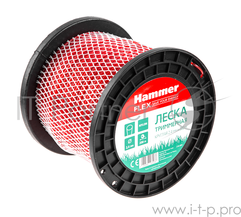 Леска триммерная Hammer Flex 216-603 2.4мм*200м круглая, БУХТА