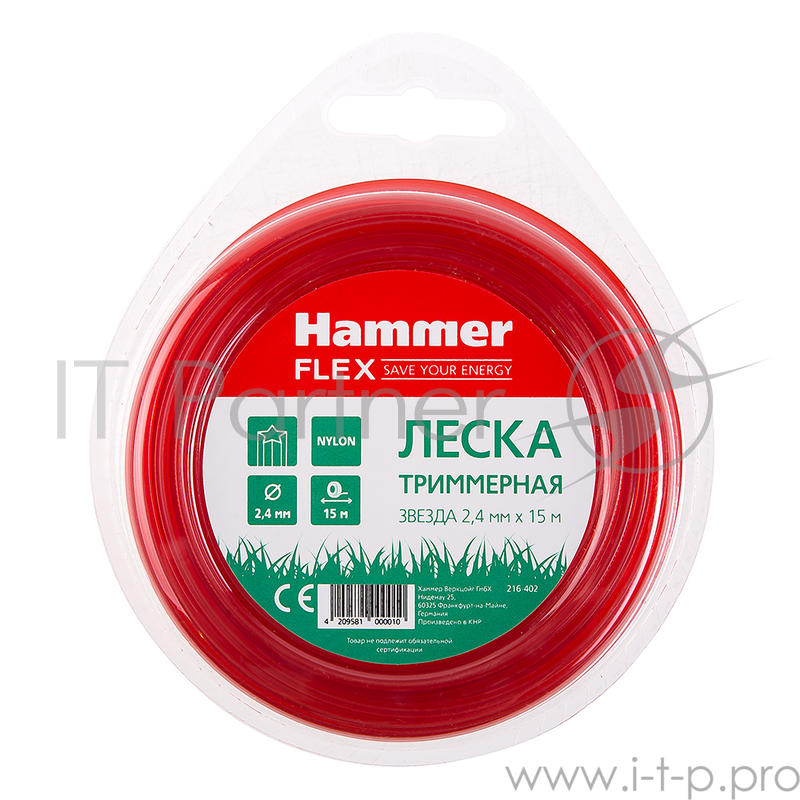 Леска триммерная Hammer Flex 216-402 2.4мм*15м сечение