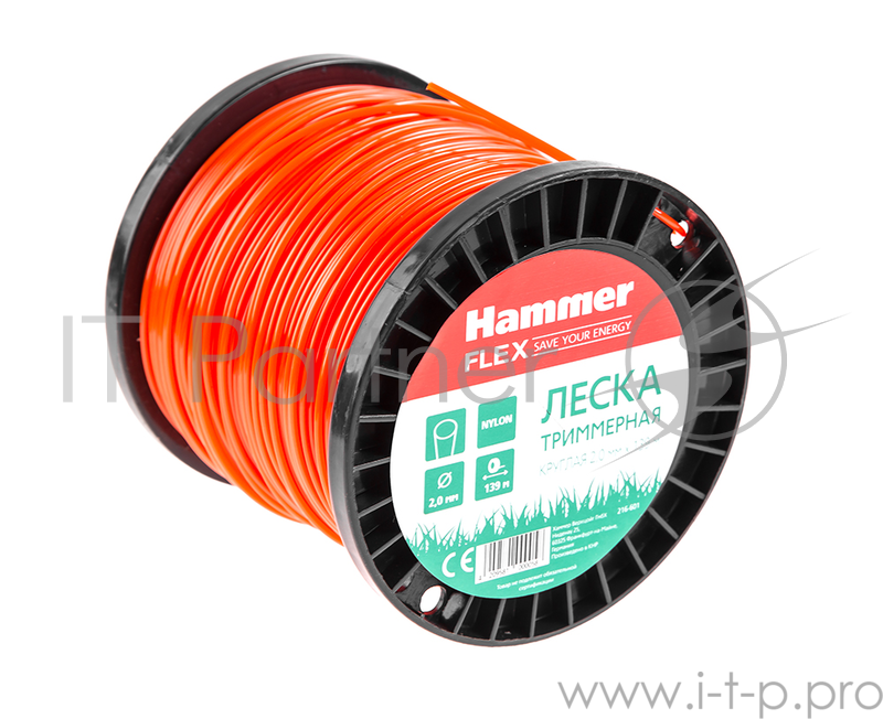 Леска триммерная Hammer Flex 216-601 2.0мм*139м круглая, БУХТА