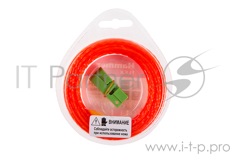 Леска триммерная Hammer Flex 216-201 2.0мм*15м сечение - витой квадрат, нож