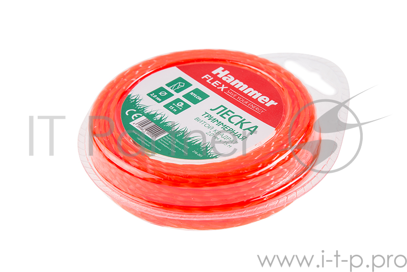 Леска триммерная Hammer Flex 216-201 2.0мм*15м сечение - витой квадрат, нож