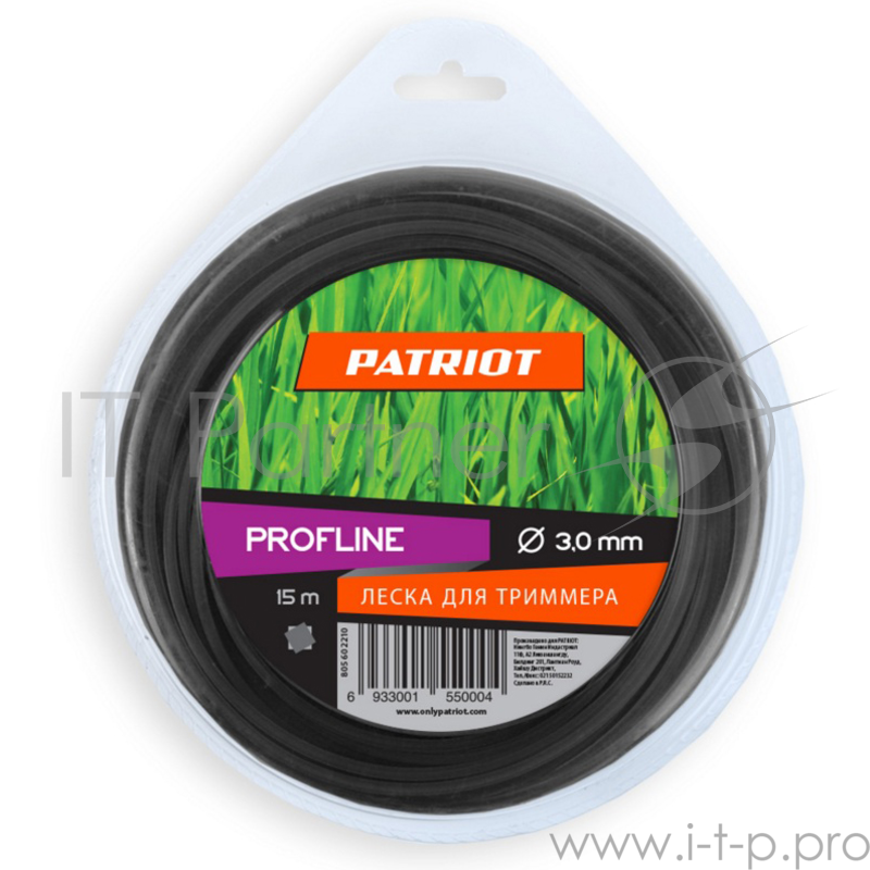 Леска для триммеров PATRIOT Profline D 3,0мм L 15м скрученный квадрат, черный 300-15-5