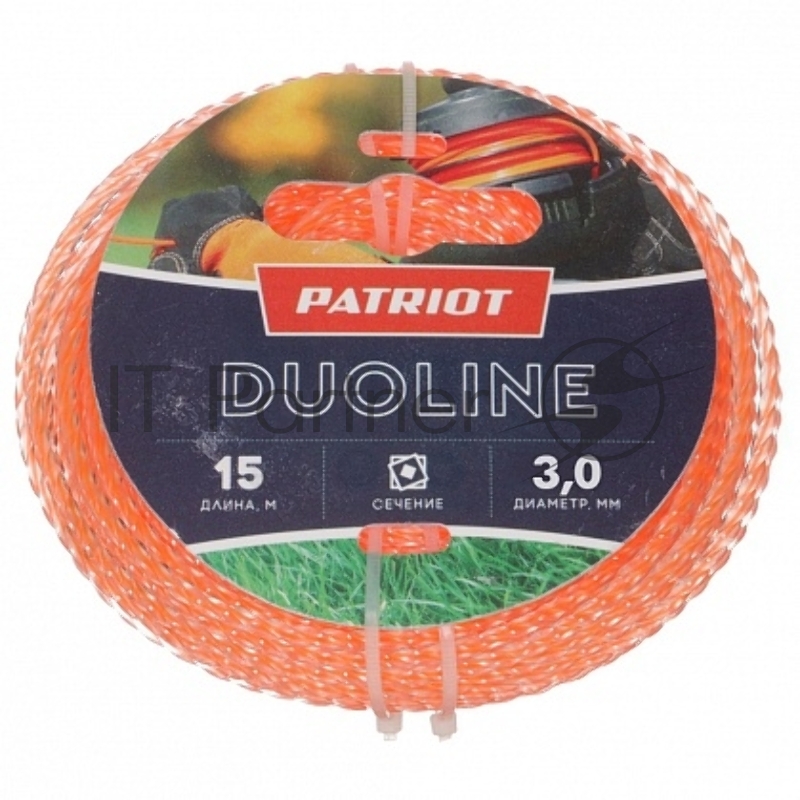 Леска для триммеров PATRIOT Duoline D 3,0мм L 15м скрученный квадрат, двухцветная, красная жила