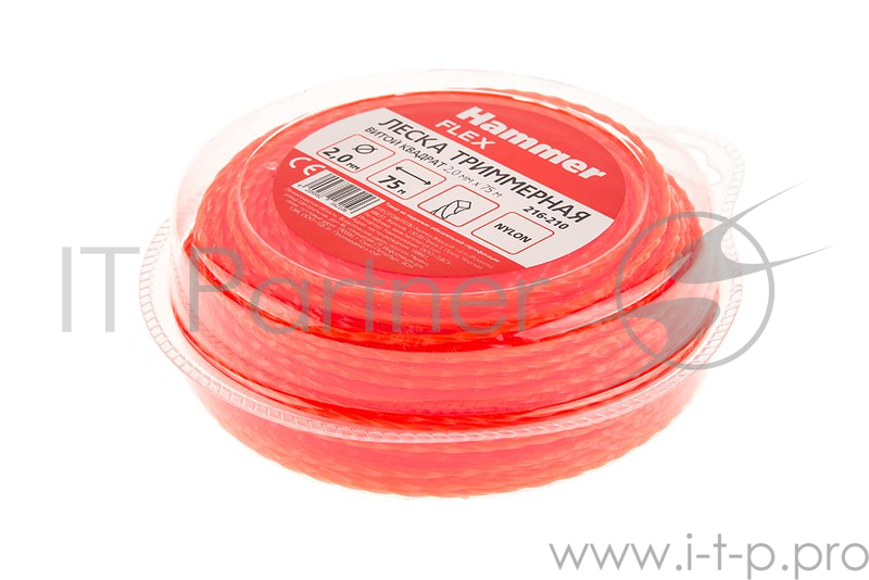Леска триммерная Hammer Flex 216-210 2,0мм*75м сечение - витой квадрат