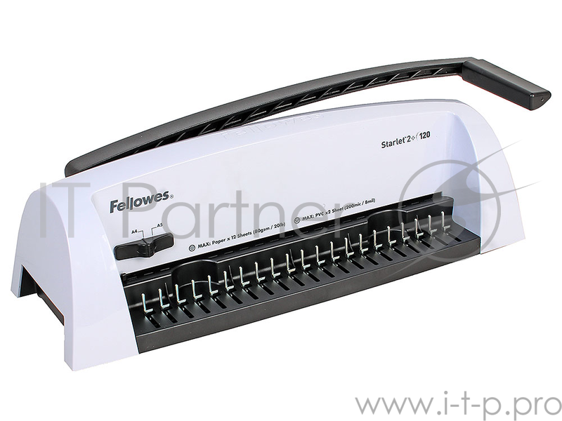 Переплетчик Fellowes Starlet, ручная перфорация 5 листов, переплет 90 листов, селектор формата, вертикальная перфорация, измеритель диаметра пру