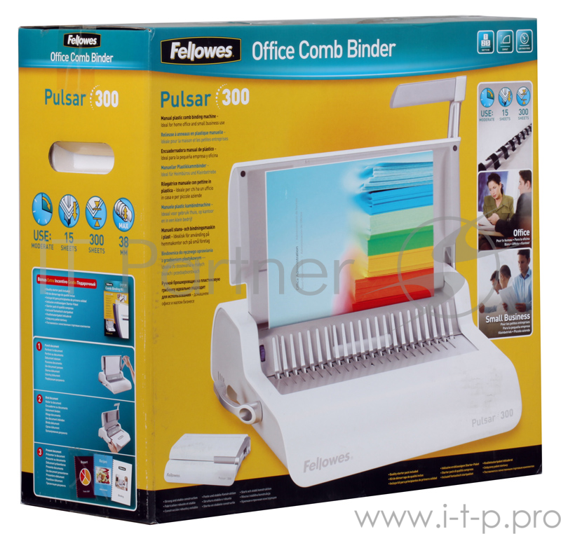 Переплетчик Fellowes Pulsar, ручная перфорация 15 листов, переплет 325 листов, селектор формата, вертикальная перфорация, измеритель диаметра пр