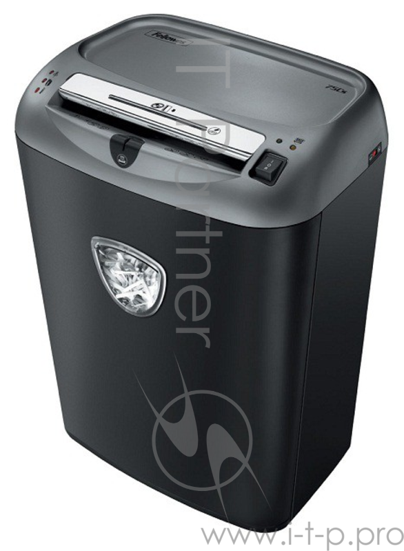 Шредер Fellowes Powershred 75Cs FS-46750 (FS-4675001/FS-4675002){авт., 3.9х50мм, 12лст., 27лтр., уничтожает: скобы, карты, скрепки, CD, селектор кол-ва листов}