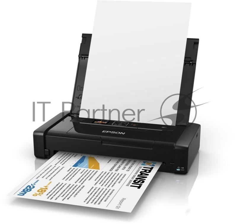 Принтер Epson WorkForce WF-100W, 4-цветный струйный, портативный, A4, 14 (11 цв) стр/мин, 5760x1440 dpi, подача: 20 лист., USB, Wi-Fi, работа от аккумулятора