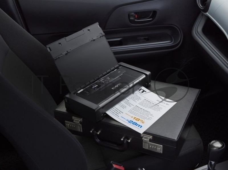 Принтер Epson WorkForce WF-100W, 4-цветный струйный, портативный, A4, 14 (11 цв) стр/мин, 5760x1440 dpi, подача: 20 лист., USB, Wi-Fi, работа от аккумулятора