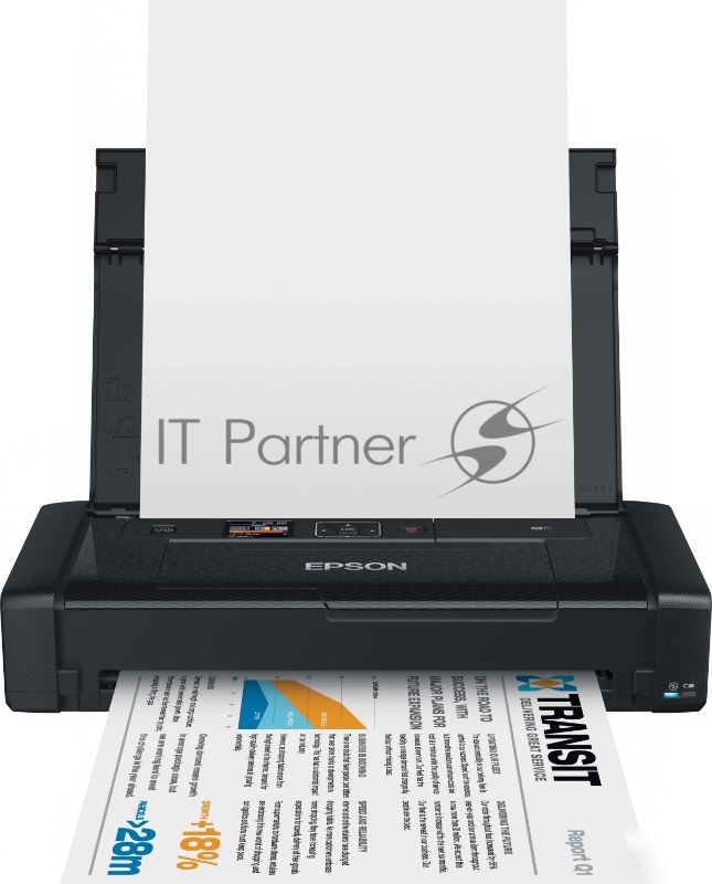 Принтер Epson WorkForce WF-100W, 4-цветный струйный, портативный, A4, 14 (11 цв) стр/мин, 5760x1440 dpi, подача: 20 лист., USB, Wi-Fi, работа от аккумулятора