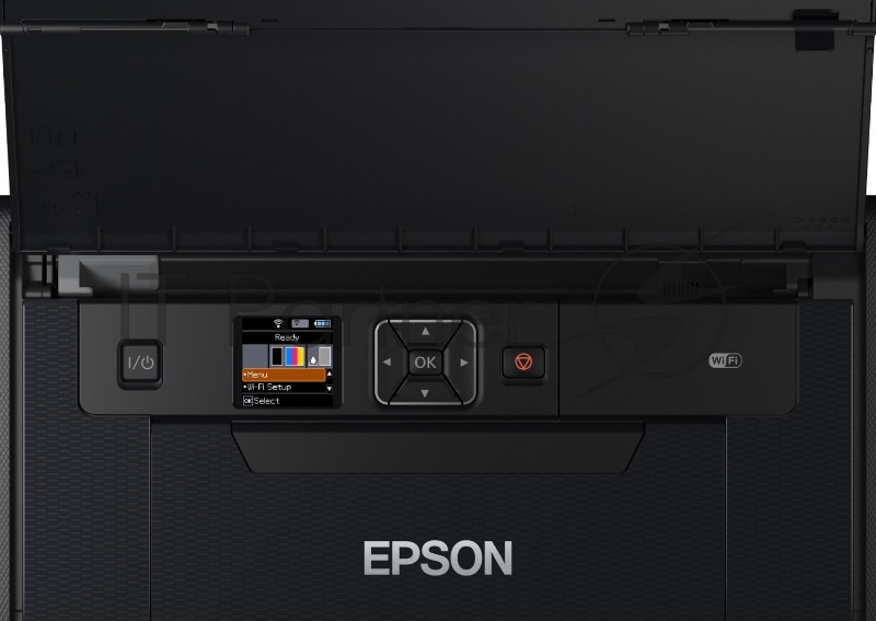 Принтер Epson WorkForce WF-100W, 4-цветный струйный, портативный, A4, 14 (11 цв) стр/мин, 5760x1440 dpi, подача: 20 лист., USB, Wi-Fi, работа от аккумулятора