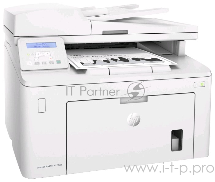 МФУ HP LaserJet Pro MFP M227sdn, лазерный принтер/сканер/копир, A4, 28ppm, 1200dpi, 256Mb, 2 trays 250+10, Duplex, ADF 35 sheets, USB/Eth, Flatbed, white, Cartridge 1600 pages in box, 1 warr, замена CF486A M225rdn)