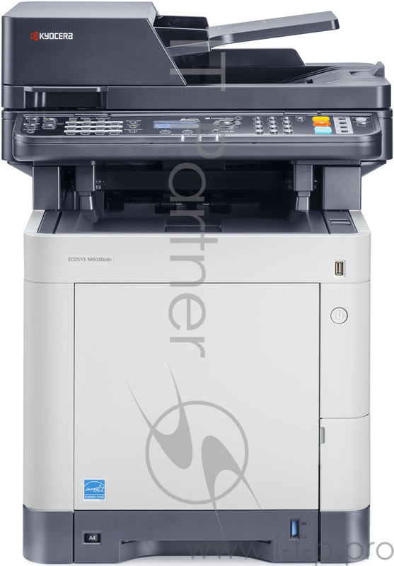 МФУ Kyocera Ecosys M6230cidn, принтер/сканер/копир A4, 30 стр/мин, 1200x1200 dpi, 1024 Мб, ADF100, дуплекс, подача: 350 лист., вывод: 250 лист., Post Script, Ethernet, USB, картридер, ЖК сенсорный экран, Kensington Lock, EnergyStar v3.0 (Старт.к-жи: