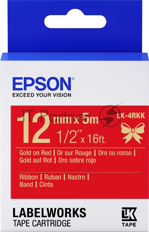 Сатиновая лента Tape - LK4RKK Ribbon Gld/Red 12/5