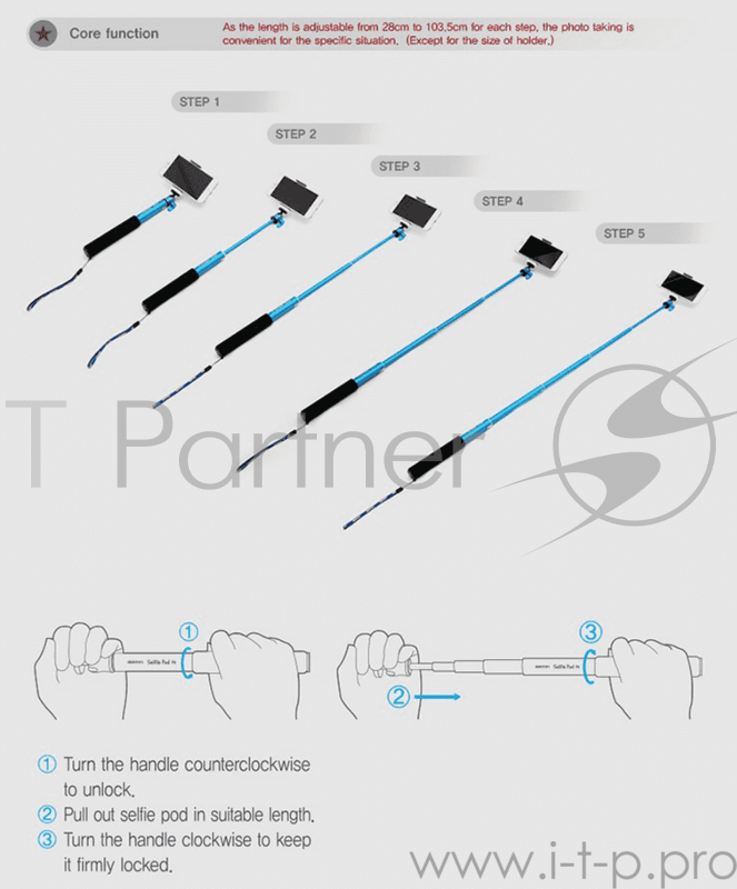 Монопод Matin SELFIE POD - P5 / GREEN, монопод для селфи, поликарбонатное верхнее крепление, зеленый