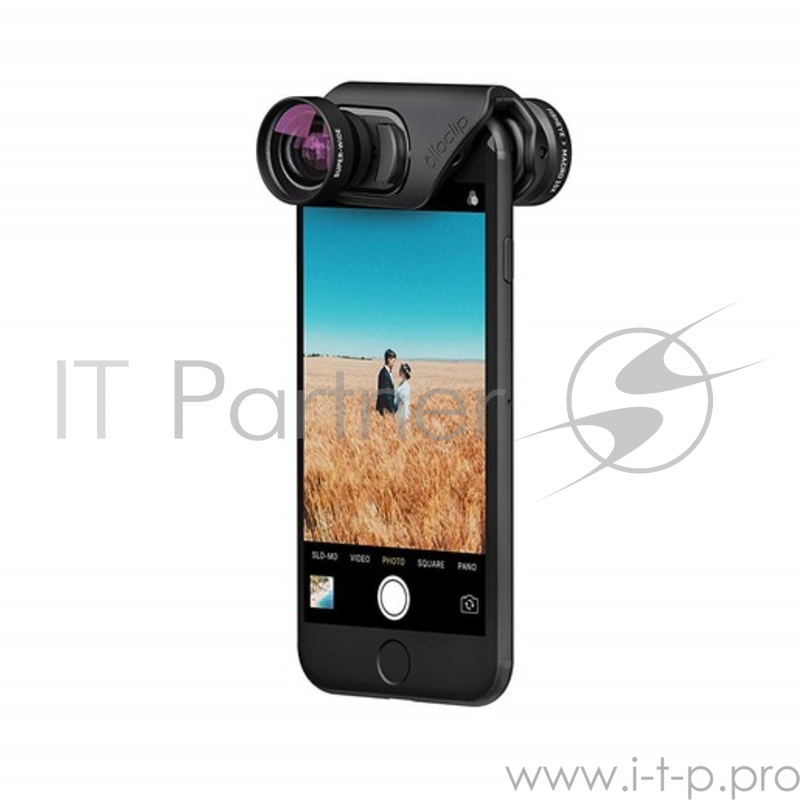 Объектив Olloclip Fisheye + Super Wide + Macro 15 X для iPhone 8/7 & 8/7 Plus. Цвет линза черный, крепление черный.