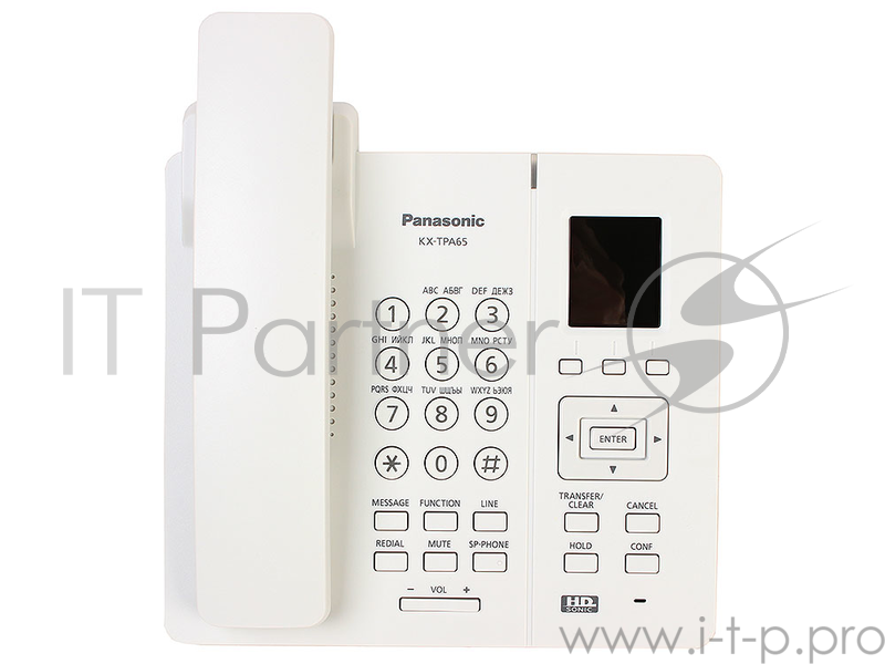 Телефон IP DECT Panasonic KX-TPA65RUW SIP Цифр. IP-телефон (Настольный), VoIP, Ethernet, UpTo 7 HSet, Память 500, Звук HD