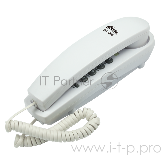 Телефон проводной RITMIX RT-005 white, настольный/настенный с фун. повтора набора номера,выбора уровня гром-ти звонка Hi-Low, сброс и отключение микро