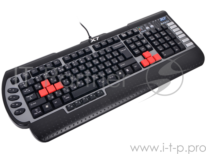 Клавиатура A4Tech X7-G800V, USB, память-96Кб, влагозащищенная, 15 программируемых клавиш, 7 мультимедиа клавиш, частота опроса-1000Гц