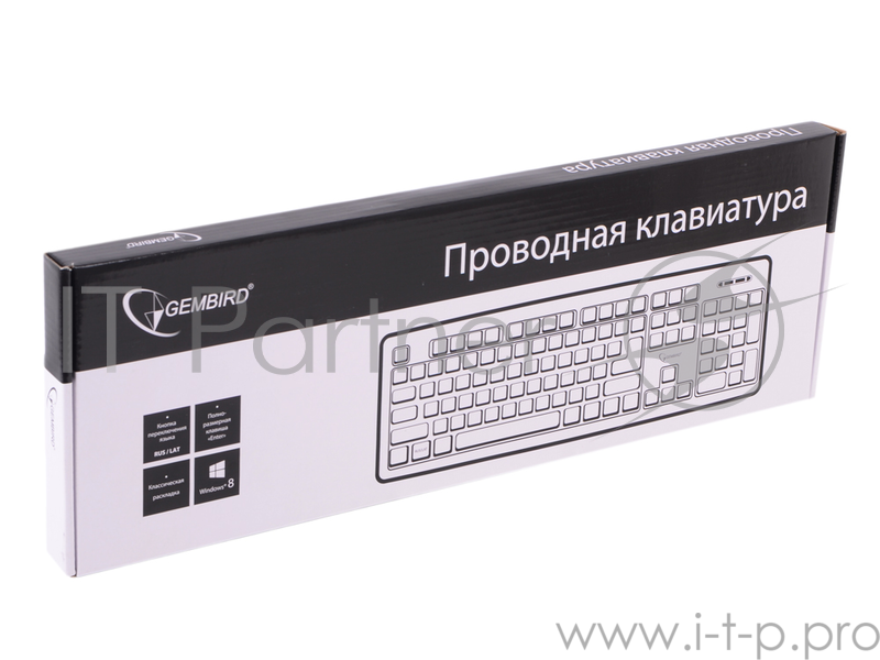 Клавиатура Keyboard Gembird KB-8320U-Ru_Lat-BL, черный, USB, кнопка переключения RU/LAT,104 клавиши