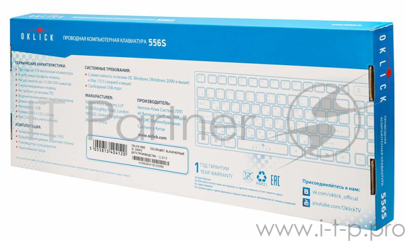 Клавиатура Oklick 556S черный USB slim Multimedia