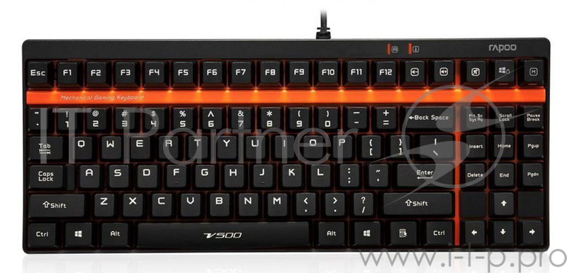 Клавиатура проводная Rapoo V500 (Blue Switch), USB, Черный/Серебристый, 17714