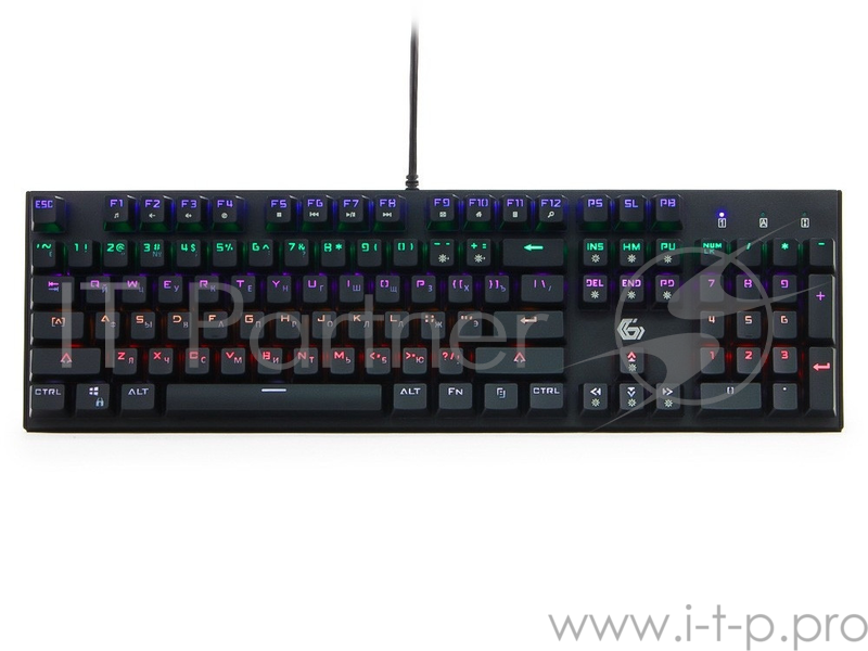 Клавиатура механ Gembird KB-G550L, USB, черн, переключатели Outemu Blue, 104 клавиши, подсветка 6 цветов 20 режимов, FN, кабель тканевый 1.8м