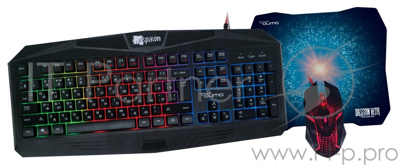 Игровой набор QUMO Respawn К28/М28, клав-ра К28 проводная + мышь М28 проводная, оптическая 800/1200//1600/2400 dpi