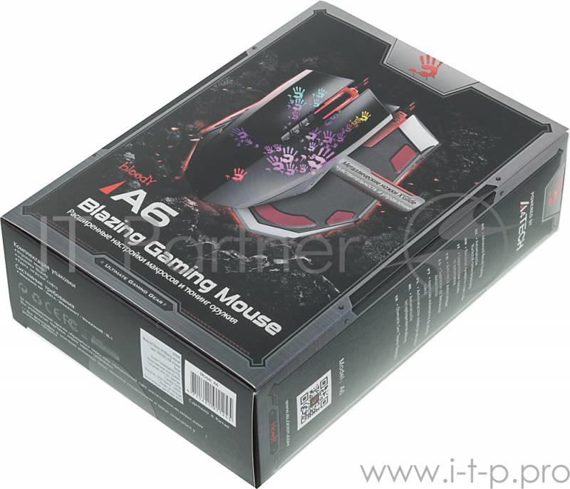 Мышь A4Tech Bloody A6 Blazing black Laser (4000dpi) USB Gaming (8but)