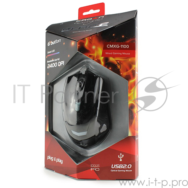 Мышь CROWN Gaming CMXG-1100BLAZE Black (2400 dpi, красная подсветка, 6 кнопок)