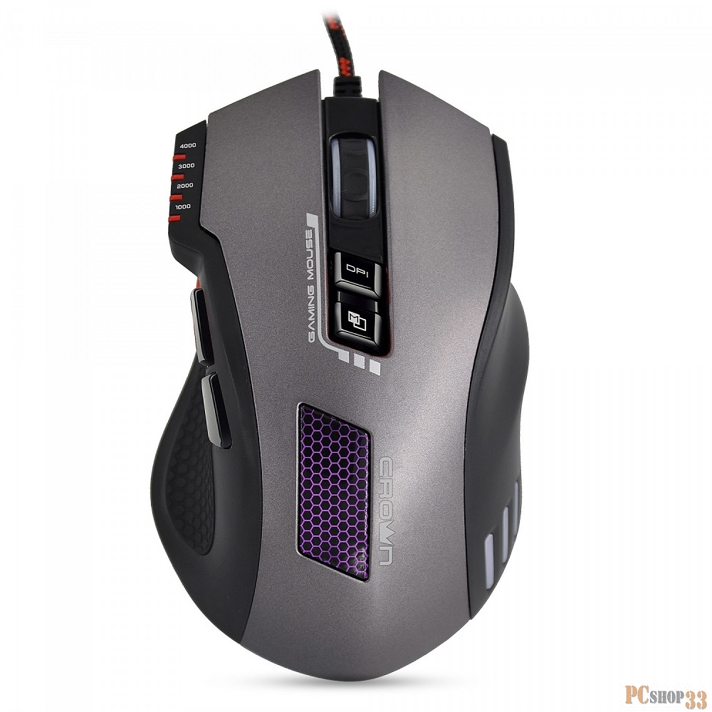Мышь CROWN Gaming CMXG-711 Black TITAN (8D,программируемая, сенсор AVAGO 3050 4000DPI, 6400FPS, 20G/s, 60inch/s, RGB подсветка, кабель 1.8м в оплётке, ресурс 20млн.нажатий)