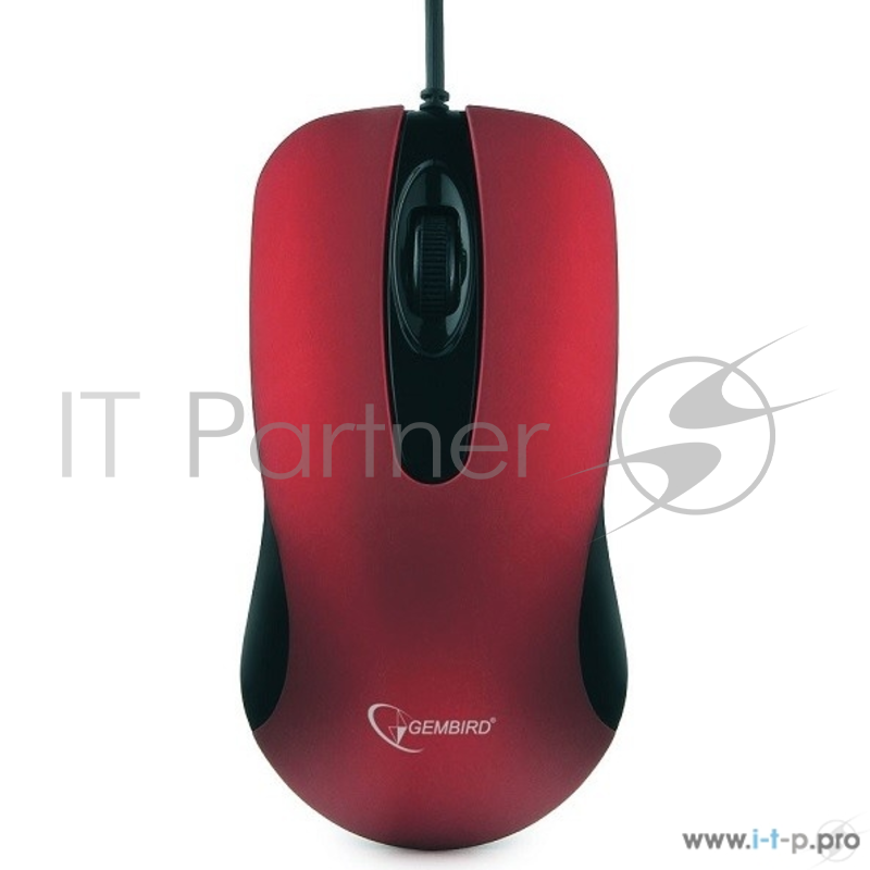 Мышь Gembird MOP-400-R, USB, красный, бесшумный клик, 2 кнопки+колесо кнопка, 1000 DPI, soft-touch, кабель 1.45м, блистер