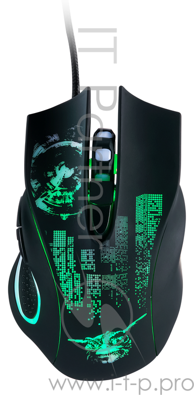 Мышь Qumo Gremlin M37, проводная, оптическая, 6 кноп., подсв. 4 цв., 1200/1600/2400/3200 dpi, программируемая