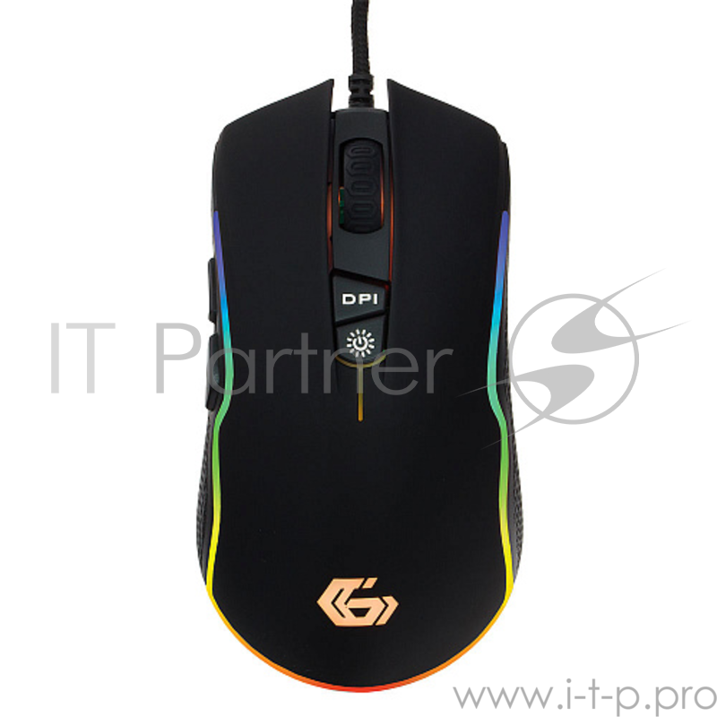 Мышь игровая Gembird MG-700 черный USB {чип Avago, 2500DPI, 7кн, подсвет 16млн цв, ПО, каб ткан 1.7м}