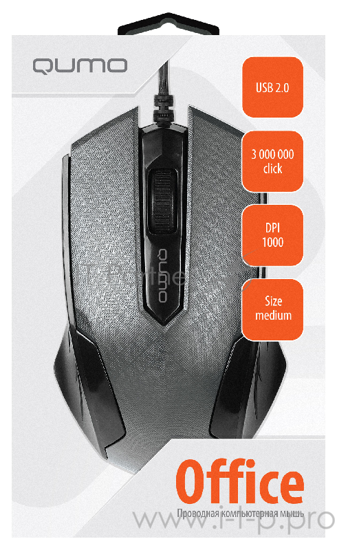 Мышь Qumo Office M14 Gray, проводная, оптическая