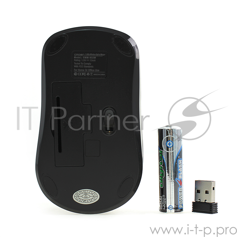 Беспроводная мышь CROWN CMM-932W (3 кнопки 1000DPI Нано ресивер,2.4ГГц Soft-touch пластик, питание АА (в комплекте) ,Plug & Play)