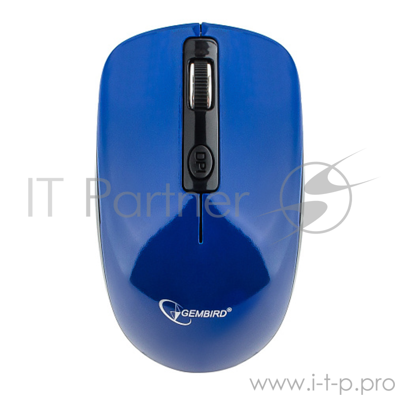 Мышь беспров. Gembird MUSW-400-B, голубой, бесшумный клик, 3кн.+колесо-кнопка, 2.4ГГц, 1600 dpi, блистер