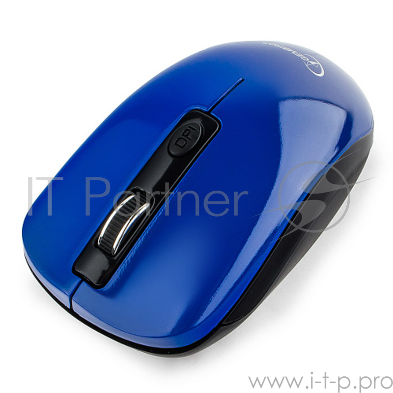 Мышь беспров. Gembird MUSW-400-B, голубой, бесшумный клик, 3кн.+колесо-кнопка, 2.4ГГц, 1600 dpi, блистер