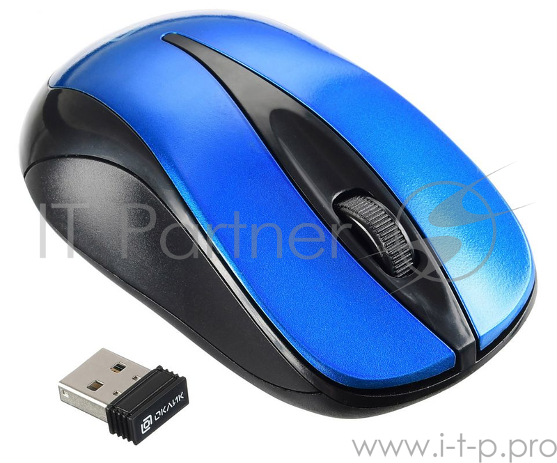 Мышь Oklick 675MW черный/синий оптическая (800dpi) беспроводная USB (2but)