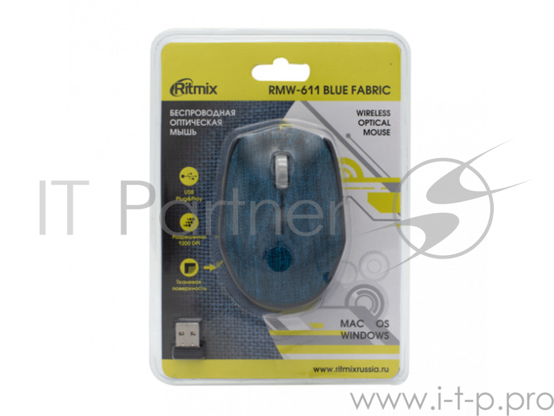 Мышь беспроводная RITMIX RMW-611 Blue fabric