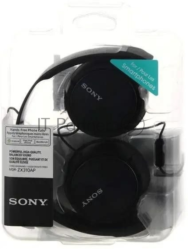Наушники Sony MDR-ZX310APB Новые накладные наушники с гарнитурой для смартфонов и складной конструкцией, черный цвет 30 мм , 1,2 м, 24 Ом, 10 - 24 000 Гц