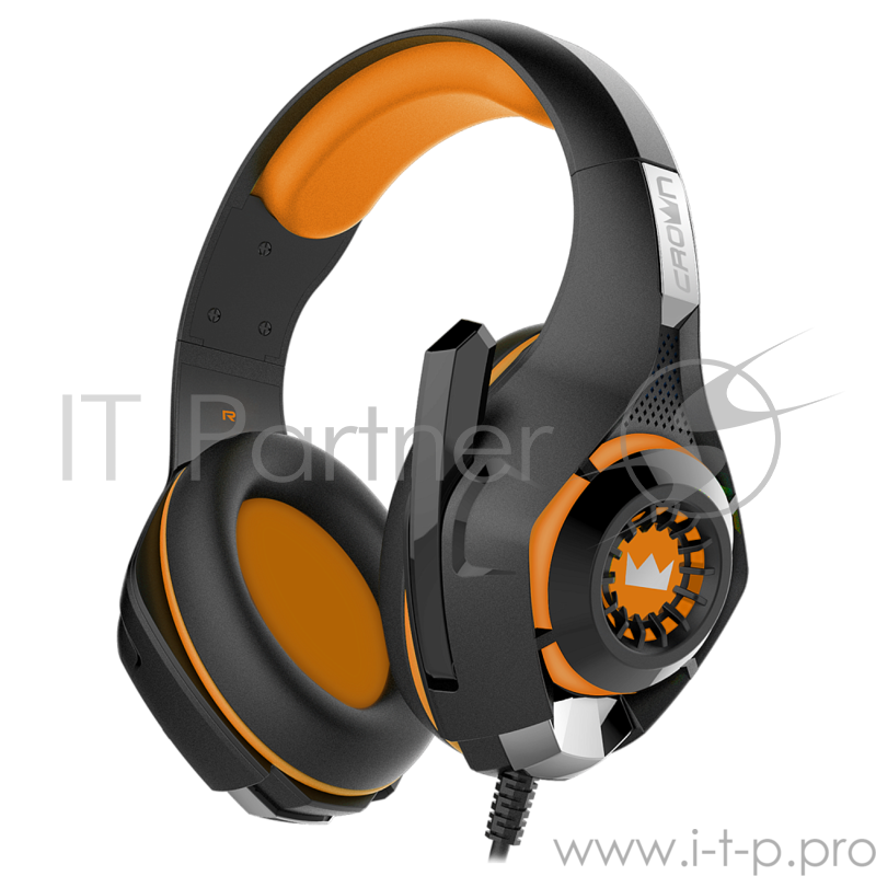 Гарнитура игровая CROWN CMGH-101T Black&orange (Подключение jack 3.5мм 4pin+ адаптер 2*jack spk+mic,Частотныи? диапазон: 20Гц-20,000 Гц ,Кабель 2.1м,Размер D 250мм, регулировка громкости, микрофон на ножке)