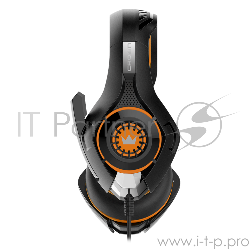 Гарнитура игровая CROWN CMGH-101T Black&orange (Подключение jack 3.5мм 4pin+ адаптер 2*jack spk+mic,Частотныи? диапазон: 20Гц-20,000 Гц ,Кабель 2.1м,Размер D 250мм, регулировка громкости, микрофон на ножке)