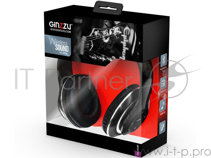Гарнитура GINZZU GM-451BT, накладные, черный, беспроводные bluetooth