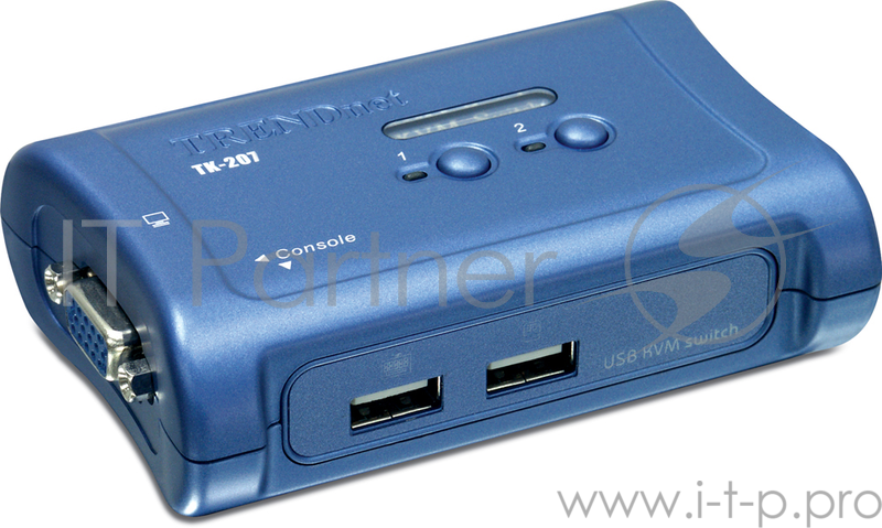 Переключатель TRENDNet TK-207K 2-х портовый коммутатор КВМ, USB, с 2 комплектами кабелей