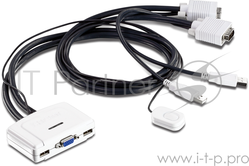 Переключатель TRENDNet TK-217I 2-х портовый KVM-переключатель c VGA,USB, выносная кнопка переключения