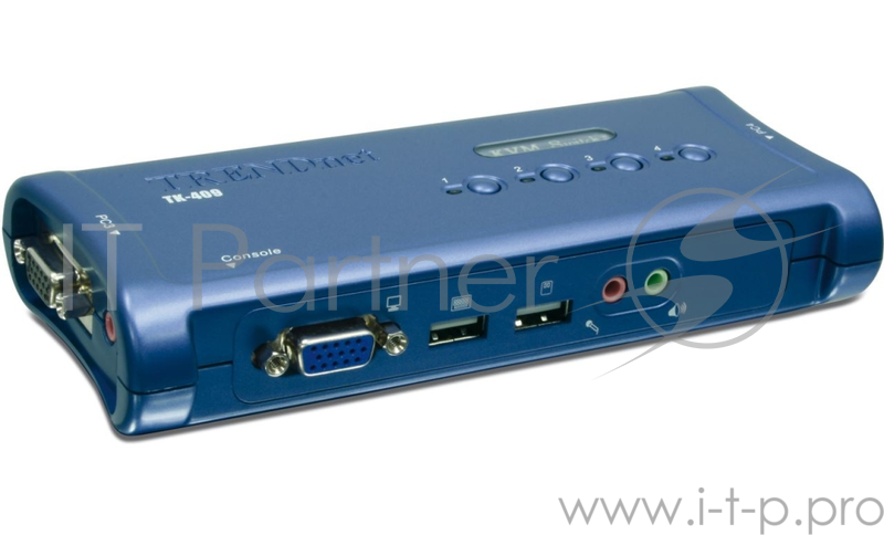Переключатель TRENDNet TK-409K 4-х портовый USB-переключатель клавиатура/видео/мышь с аудио