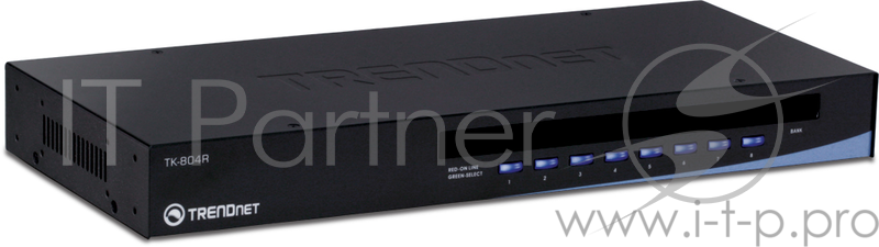 Переключатель TRENDNet TK-804R 8-ми порт. USB-переключатель клавиатура/видео/мышь для крепл. в стойке с меню OSD