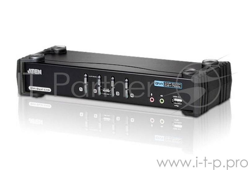 Переключатель KVM ATEN CS1784A-AT-G KVM+Audio+USB 2.0, 1 user USB+DVI => 4 cpu USB+DVI, со шнурами USB 4х1.8м., 2560x1600 60Hz DVI-D Dual Link/2048x