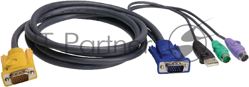 Шнур, мон., клав.+мышь USB, SPHD=)HD DB15+USB A-Тип+2x6MINI-DIN, Male-4xMale, 8+8 проводов, опрессованный, 1.8 метр., черный, (с поддерKой KVM PS/2) USB-PS/2 HYBRID CABLE. 1.8M